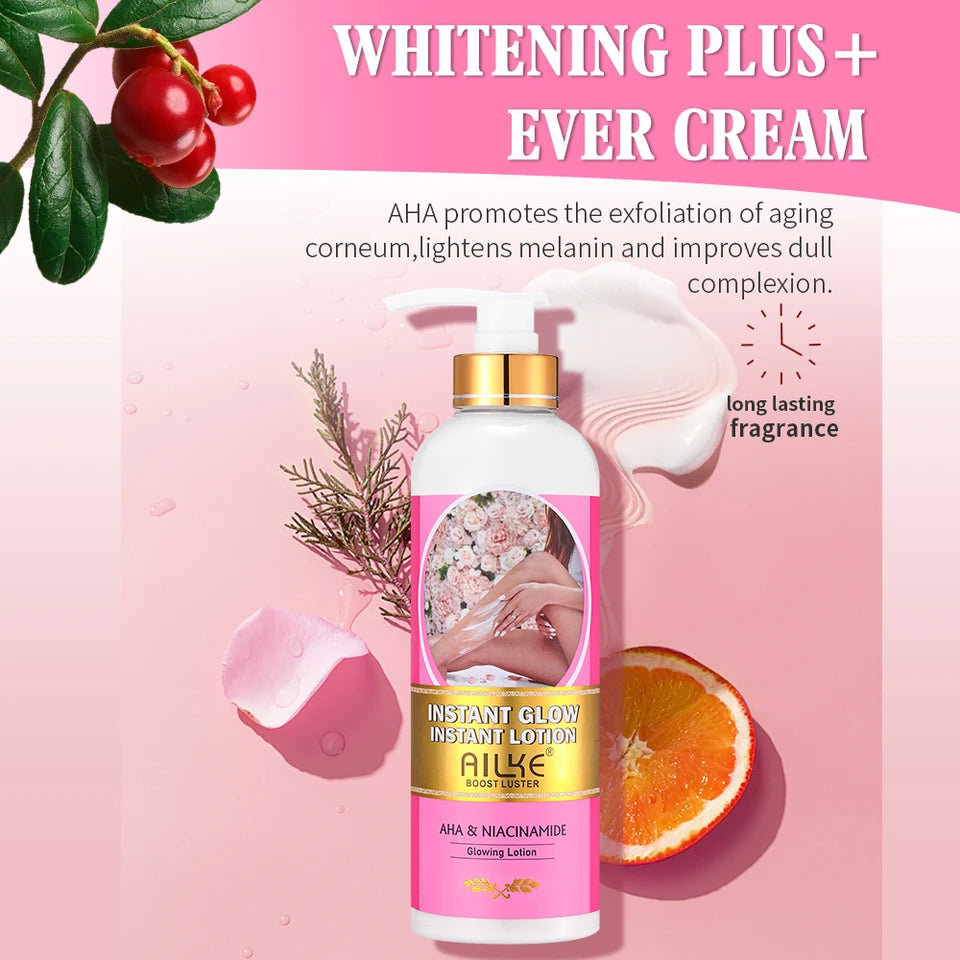 AILKE Vegan Brightening Body Lotion, with AHA, Niacinamide, Moisturizing, Hydration, for All Skin Type, Radiant Skin Body Cream